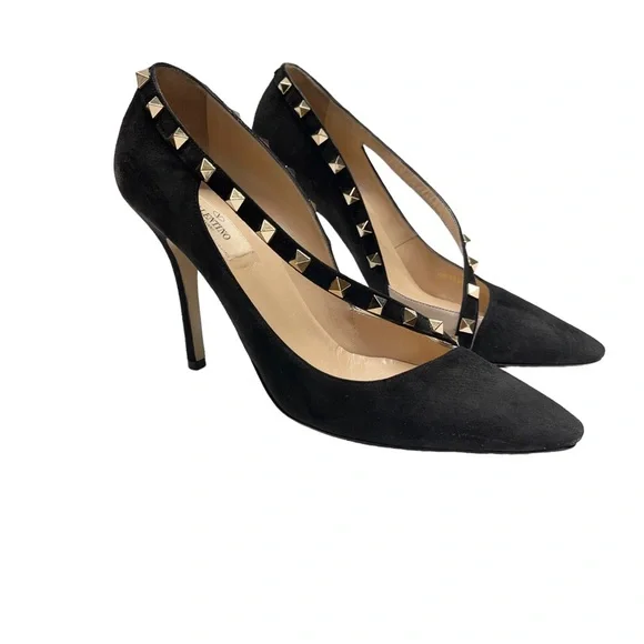 Valentino Garavani Asymmetric Suede Rockstud d'Orsay Pumps Heels Size 40 - Picture 1 of 12